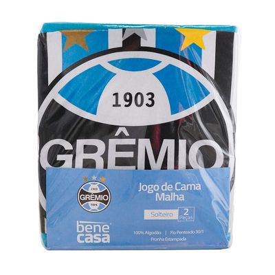 Jogo de Cama Bene Casa Solteiro Malha 100% Algodão Clube Gremio 2 Peças Azul