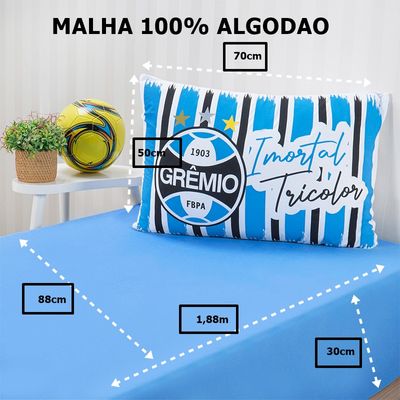 Jogo de Cama Bene Casa Solteiro Malha 100% Algodão Clube Gremio 2 Peças Azul