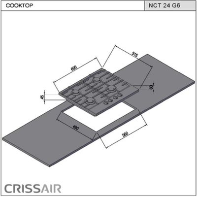 COOKTOP CRISSAIR A GÁS ALL BLACK COM 4 QUEIMADORES 60CM BIVOLT NCT 24 G6