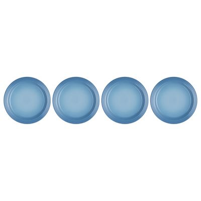 SET LE CREUSET 4 PRATOS RASOS 22CM EM CERÂMICA AZUL CHAMBRAY 79202224347000