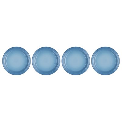 SET LE CREUSET 4 PRATOS RASOS 22CM EM CERÂMICA AZUL CHAMBRAY 79202224347000