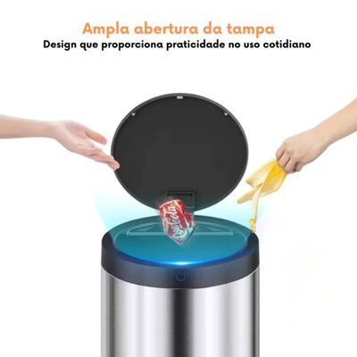 Lixeira Automática Redonda Inox Branco 40 Litros com Sensor