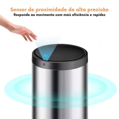 Lixeira Automática Redonda Aço Inox 40 Litros com Sensor