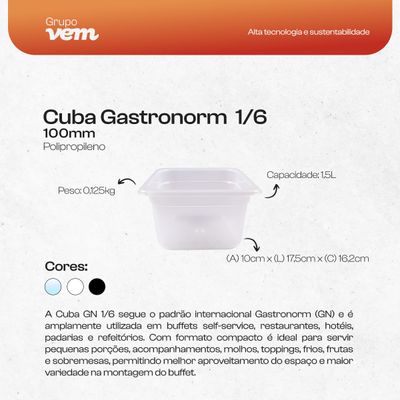 Cuba Gastronorm 1/6 100mm Preta em Polipropileno