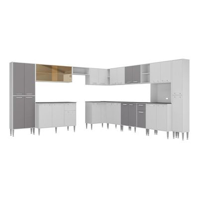 Armário De Cozinha Modulada 12 Pçs Com Balcão De Pia Siena Multimóveis Mp2240 Branco-lacca Fumê