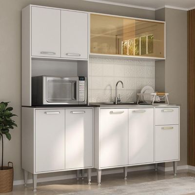 Armário De Cozinha Compacta Com Balcão Para Pia Siena Multimóveis Mp2217 Branco Branco