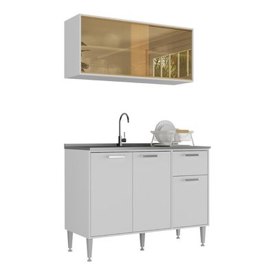 Armário De Cozinha Com Balcão Para Pia Siena Multimóveis Mp2216 Branco Branco