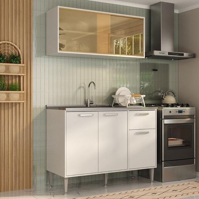 Armário De Cozinha Com Balcão Para Pia Siena Multimóveis Mp2216 Branco Branco