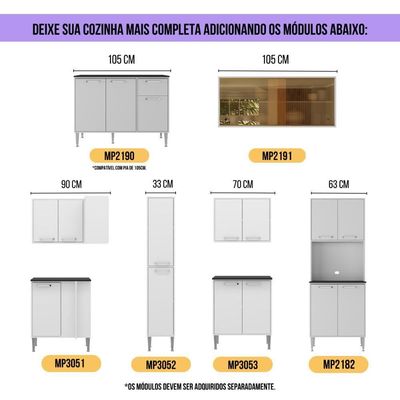 Armário De Cozinha Com Balcão Para Pia Siena Multimóveis Mp2216 Branco Branco