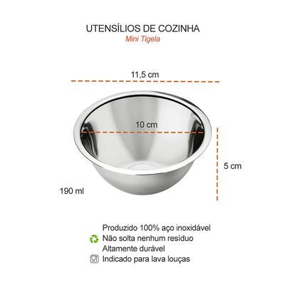 Tigela Bowl Mini Inox 190ml Sobremesa Entradas Molhos 8un