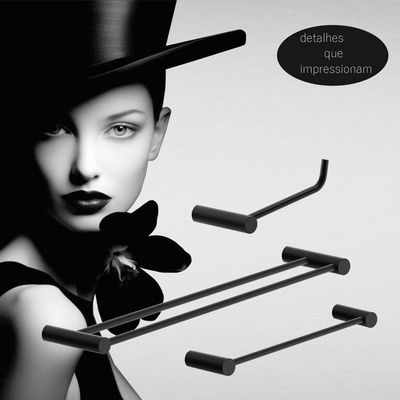 Kit Acessórios Para Banheiro Preto Fosco 3 Peças Grego Metal 2040or