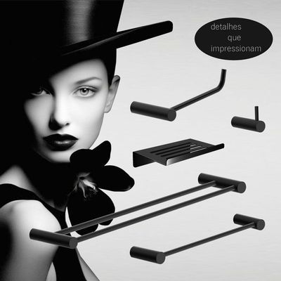 Kit Acessórios Para Banheiro Preto Fosco 5 Peças Grego Metal 2190or