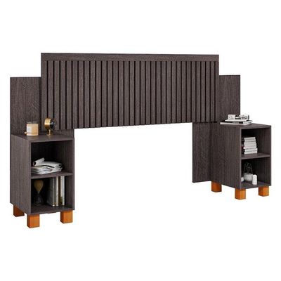 Cabeceira Box Mumbai Ripada Mdf Reforçado Ajustável Para Casal E Queen Com Nicho - Mocaccino