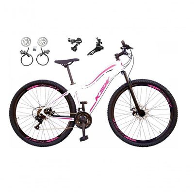 Bicicleta Aro 29 Ksw Mwza Feminina Câmbios Shimano 21v Freio Hidráulico Garfo Suspensão branco-rosa Tam: 15