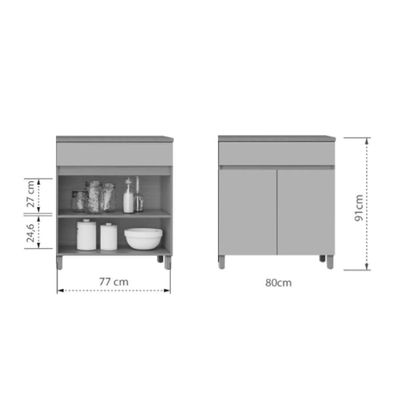Balcão Cozinha Nesher Realeza C/ 2 Portas 1gav 80cm Carvalho/greice