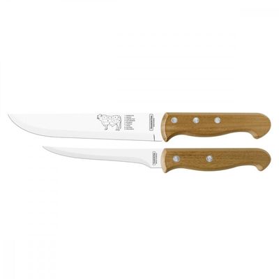 Jogo de Facas Tramontina Churrasco com Laminas em Aço Inox e Cabos em Madeira Natural 2 Peças