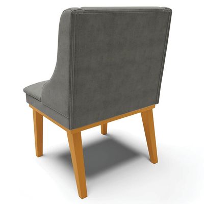 Cadeira Decorativa Sala de Jantar Base Fixa de Madeira Firenze Suede Grafite/Castanho G19 - Gran Belo