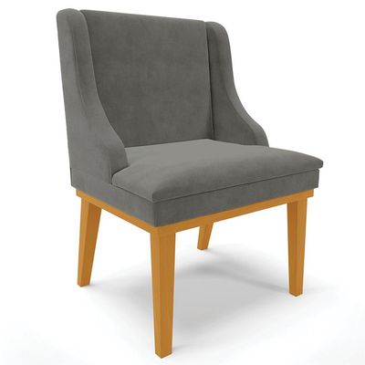 Cadeira Decorativa Sala de Jantar Base Fixa de Madeira Firenze Suede Grafite/Castanho G19 - Gran Belo
