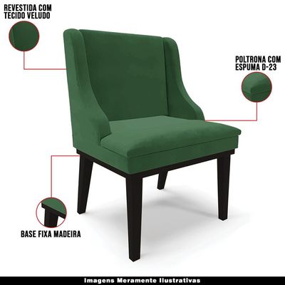 Kit 4 Cadeiras Decorativas Sala de Jantar Base Fixa de Madeira Firenze Veludo Verde/Preto G19 - Gran Belo