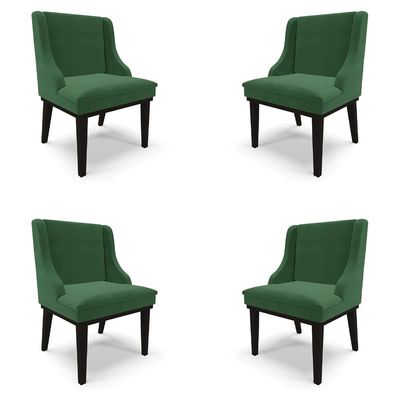 Kit 4 Cadeiras Decorativas Sala de Jantar Base Fixa de Madeira Firenze Veludo Verde/Preto G19 - Gran Belo
