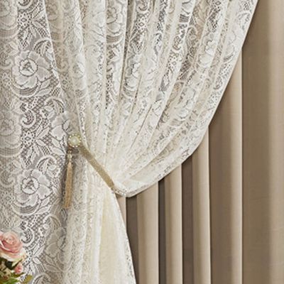 Cortina Monalisa 3,00m x 2,70m Varão Simples Tecido Blackout Com Renda Floral - Chocolate
