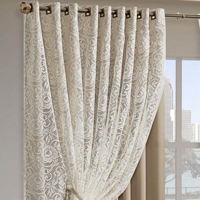 Cortina Monalisa 3,00m x 2,70m Varão Simples Tecido Blackout Com Renda Floral - Chocolate