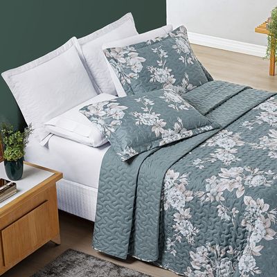 Kit Cobre Leito Colcha Júlia Solteiro 02 Peças MicroPercal 200 Fios DuplaFace Estampa Floral - Primavera