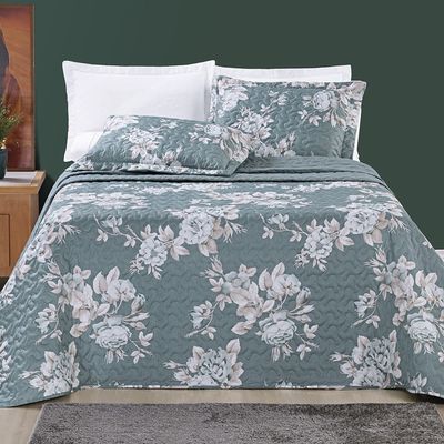 Kit Cobre Leito Colcha Júlia Solteiro 02 Peças MicroPercal 200 Fios DuplaFace Estampa Floral - Primavera