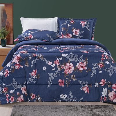 Edredom Júlia Casal King 03 Peças Tecido Dupla Face Microfibra 200 Fios Floral - Encantada