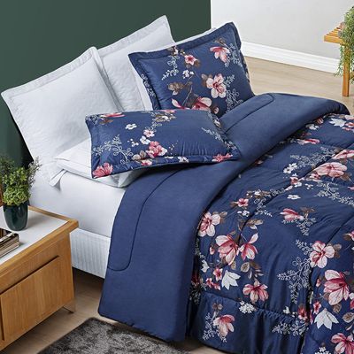 Edredom Júlia Casal King 03 Peças Tecido Dupla Face Microfibra 200 Fios Floral - Encantada