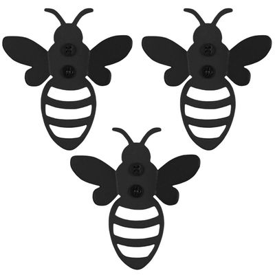Kit 3 Ganchos Cabideiro Multiuso Abelha Fixação Parede Porta Aço Carbono Preto Masutti