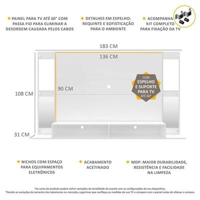 Painel TV 60´´ Suporte e Nichos Tókio Multimóveis Branco