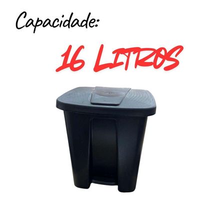 Lixeira Com Pedal 16l Preta Moderna E Higiênica Ideal Casa Quintal Cozinha