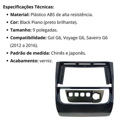 Central Multimídia Android 2 Din Saveiro G6 Moldura 9 Câmera Ré