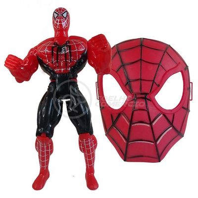 Brinquedo Boneco Vingadores Homem Aranha 25Cm + Mascara 16Cm