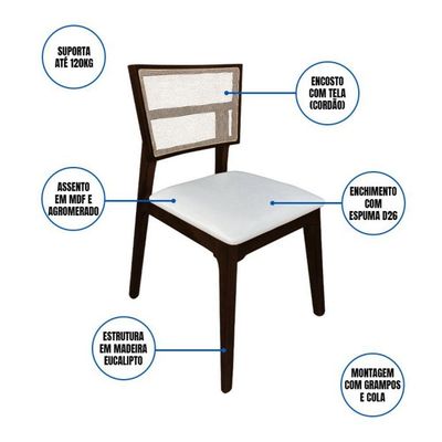 Kit 8 Cadeiras De Jantar Tela Premium Madeira Maciça Manuela Branco Facto Castanho