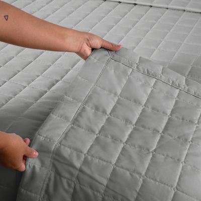 Kit Cobre Leito Colcha Dual Queen 3 Peças Matelado Dupla Face Liso - Cinza