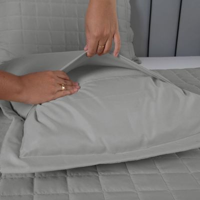 Kit Cobre Leito Colcha Dual Queen 3 Peças Matelado Dupla Face Liso - Cinza