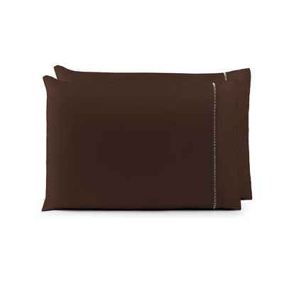 Par de Fronhas 70cm x 50cm 2 Peças Laura  Toque Percal 400 Fios 100% Poliéster - Marrom