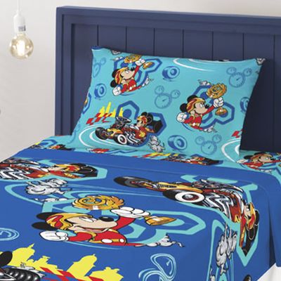 Jogo de Cama Lepper Solteiro Microfibra Estampado Mickey Aventura Rodas 03 Pçs Azul
