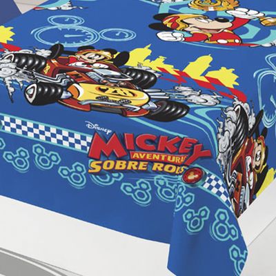 Jogo de Cama Lepper Solteiro Microfibra Estampado Mickey Aventura Rodas 03 Pçs Azul