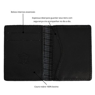 Carteira Masculina Couro Legítimo Porta Cartão Slim Preta