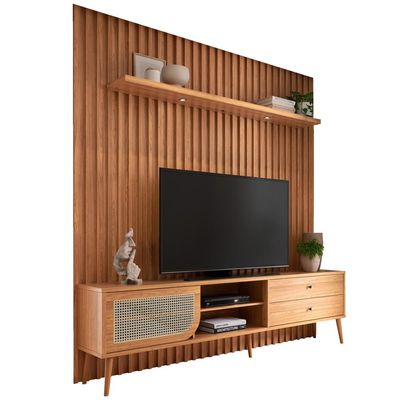 Rack Para Sala com Painel Ripado Para TV 60 Pol LED Ada D03 Freijó - Lyam Decor