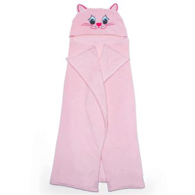 Manta com Capuz Buettner Microfibra Infantil Miau 90cmx90cm Rosa Claro