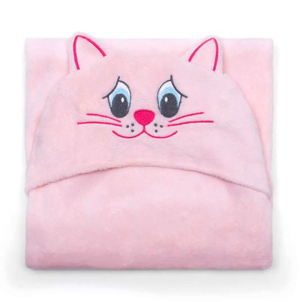 Manta com Capuz Buettner Microfibra Infantil Miau 90cmx90cm Rosa Claro