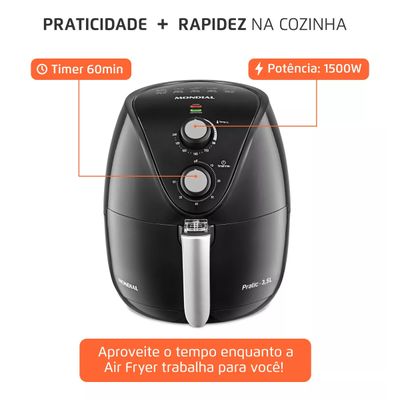 Air Fryer Mondial Af-31 New Pratic 3.5l 1500w Cor Preto 127V