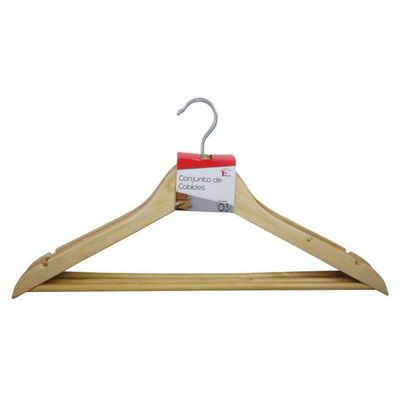 Kit com 3 Cabides de Madeira com Verniz Gancho Giratório