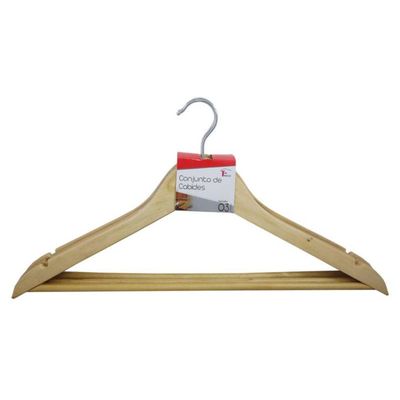 Kit com 3 Cabides de Madeira com Verniz Gancho Giratório
