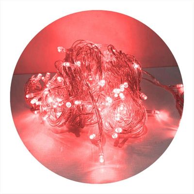 Cordão Com 100 Lampadas De Led Formato Pequena Gota 10 Metros Fio Crystal Vermelho