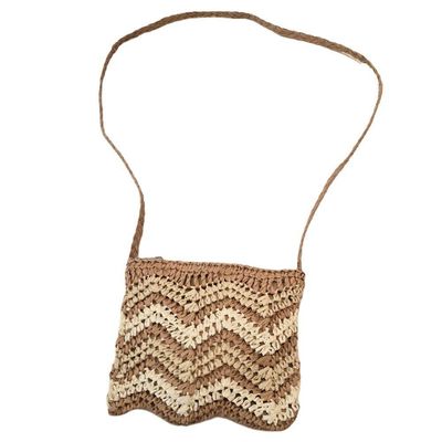 Bolsa Artesanal Lateral Listrada Transversal Casual Praia Marrom